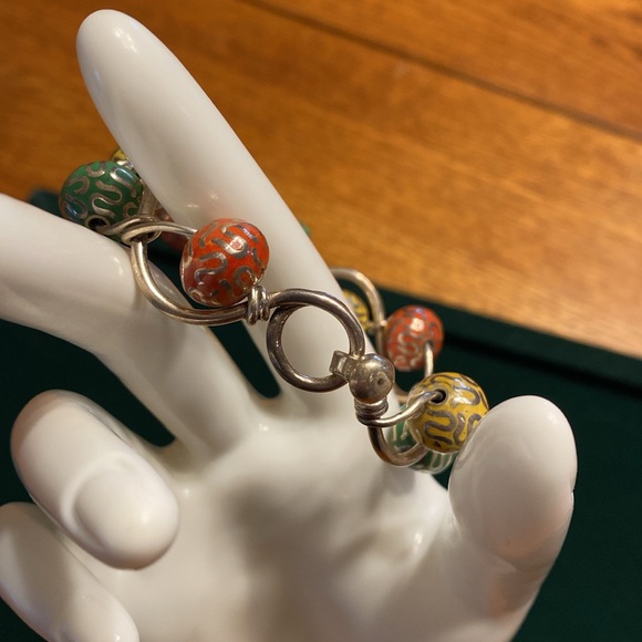 Orange Yellow And Green Beaded Bangle Bracelet - Picture 13 of 16